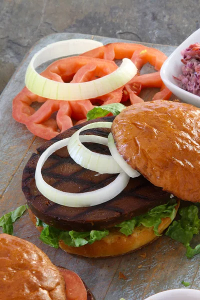 Prepared Vegan Seitan Burger Meal — Stock Photo, Image