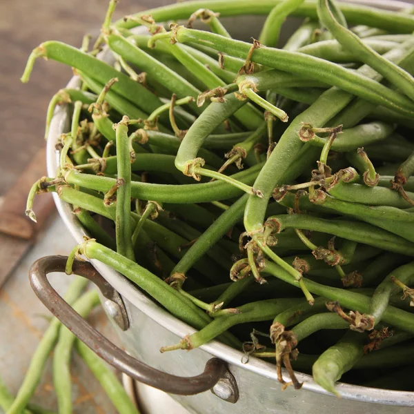 Voorbereiding Van Fijne Groene Boontjes — Stockfoto