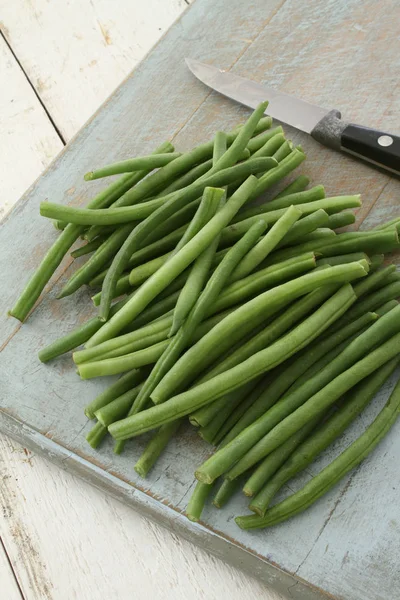 Zubereitung Feiner Grüner Bohnen — Stockfoto