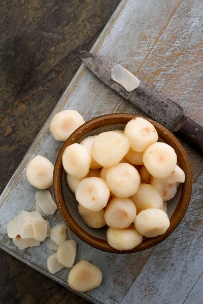 Peeled Water Chestnuts Bowl — Stock Photo, Image