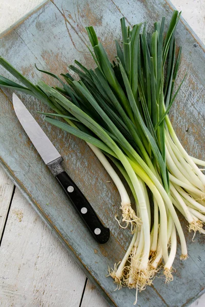 Preparing Fresh Leeks Table — Stock Photo, Image