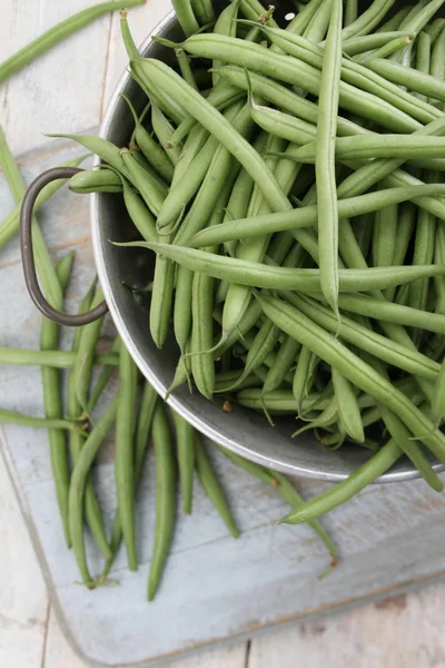 Zubereitung Feiner Grüner Bohnen — Stockfoto