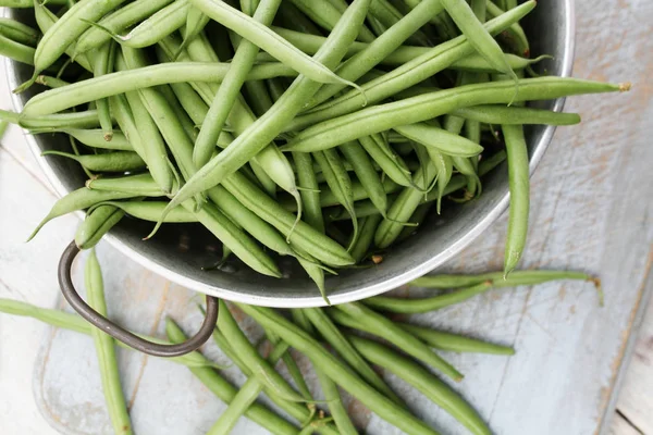 Förbereda Fina Gröna Bönor — Stockfoto