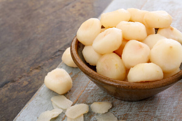 peeled water chestnuts in the bowl