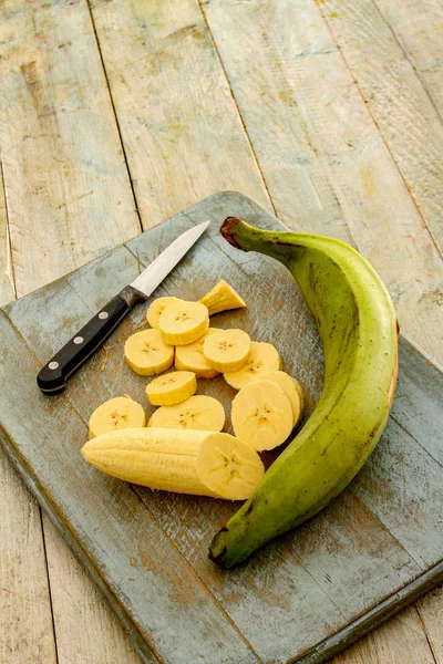 Příprava Ovoce Banán Stole — Stock fotografie