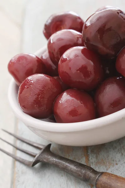 Tinned Red Cherries Bowl — Stock Photo, Image