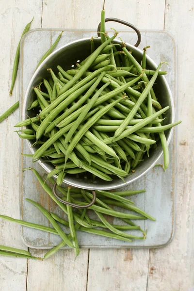 Zubereitung Feiner Grüner Bohnen — Stockfoto