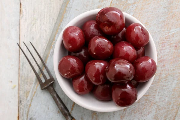 Tinned Red Cherries Bowl — Stock Photo, Image