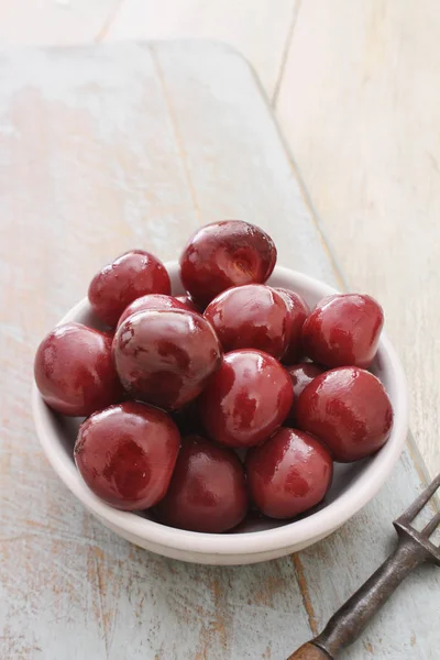 Tinned Red Cherries Bowl — Stock Photo, Image