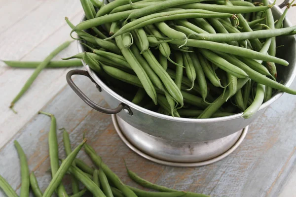 Voorbereiding Van Fijne Groene Boontjes — Stockfoto