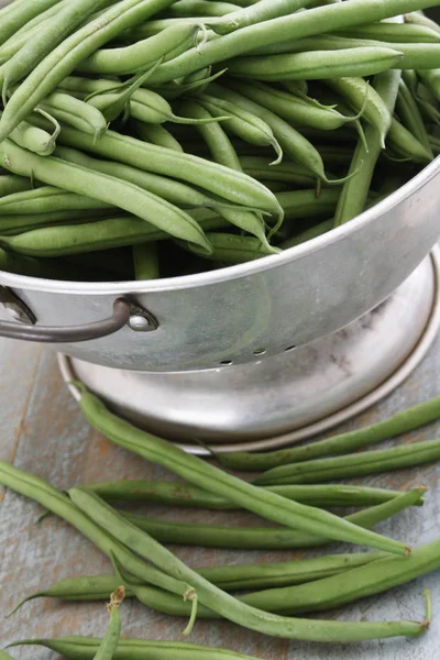 Zubereitung Feiner Grüner Bohnen — Stockfoto