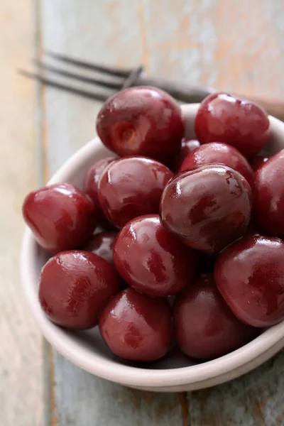 Tinned Red Cherries Bowl — Stock Photo, Image