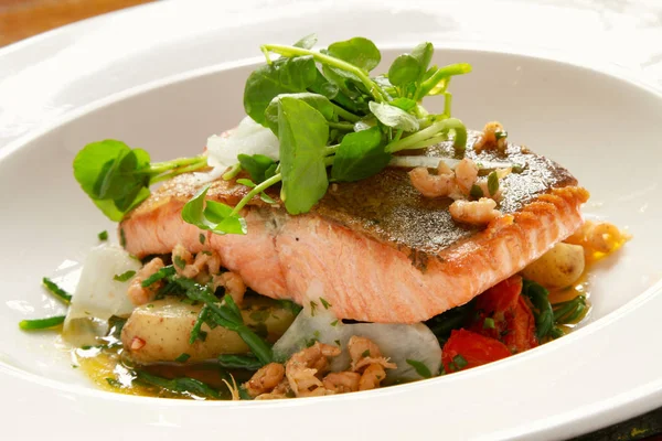 Plated Salmon Steak Meal — Stock Photo, Image