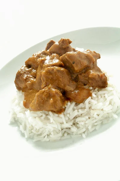 Jamaikai Kecske Curry Főtt Rizzsel — Stock Fotó