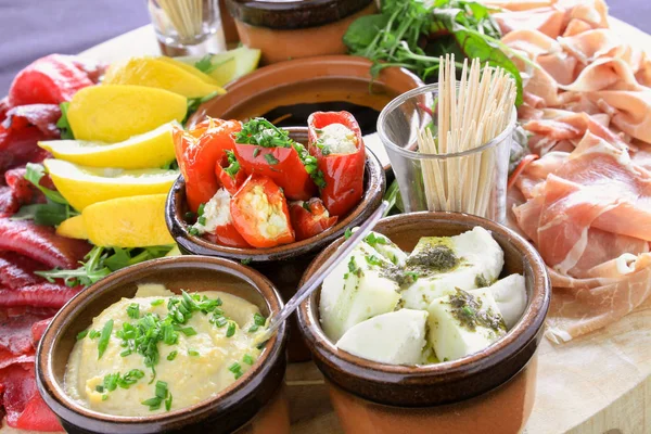 Healthy Finger Food Antipasta Tapas Selection — Stock Photo, Image