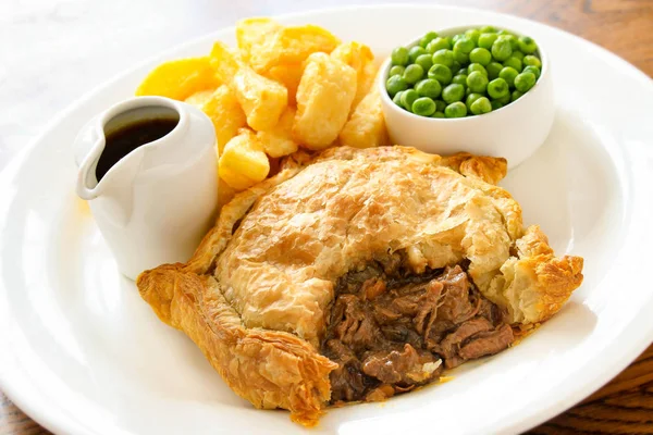 Plated Steak Pie Chips Dinner — Stock Photo, Image