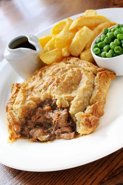 Plated Steak Pie Chips Dinner — Stock Photo, Image