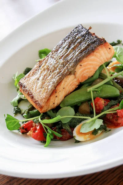 Plated Salmon Steak Meal — Stock Photo, Image