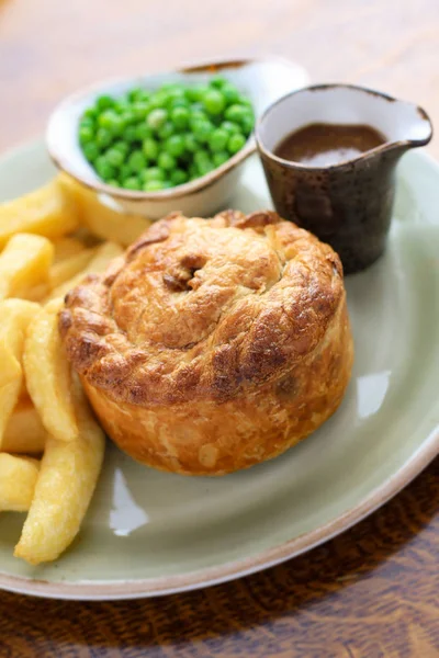 Plated Steak Pie Chips Dinner — Stock Photo, Image