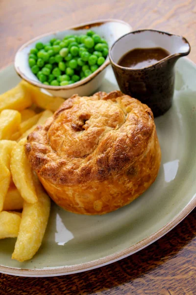 Plated Steak Pie Chips Dinner — Stock Photo, Image