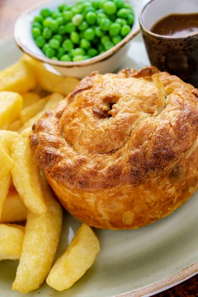 Plated Steak Pie Chips Dinner — Stock Photo, Image