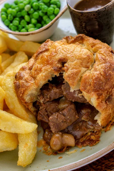 Plated Steak Pie Chips Dinner — Stock Photo, Image