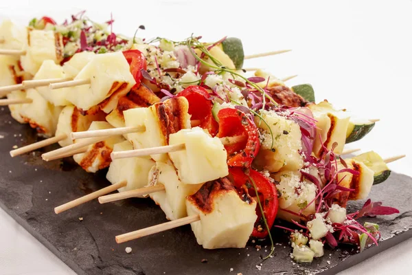 Gegrilde Halloumi Plantaardige Kebab — Stockfoto