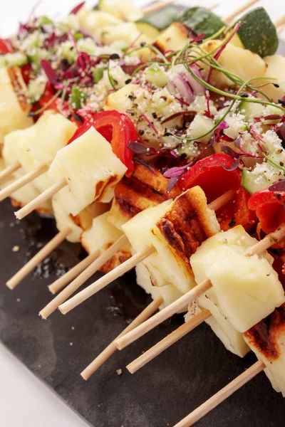 Gegrilde Halloumi Plantaardige Kebab — Stockfoto