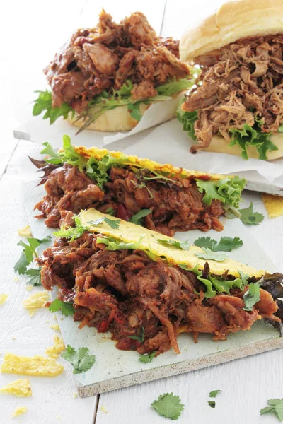 Pulled Pork Taco Sandwiches Wraps — Stock Photo, Image