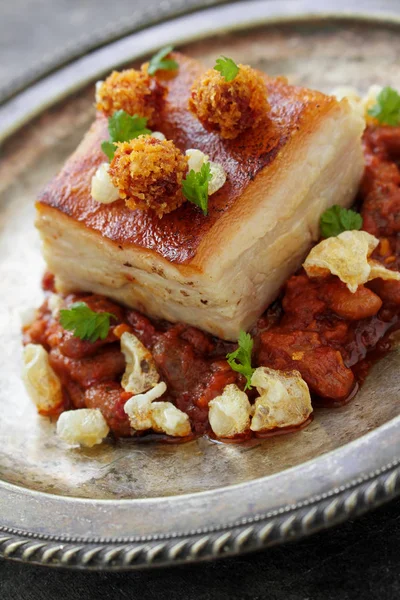 Plated Fresh Pork Meal — Stock Photo, Image