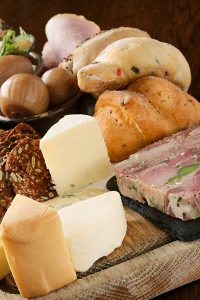 Mixed cheese ploughman's lunch