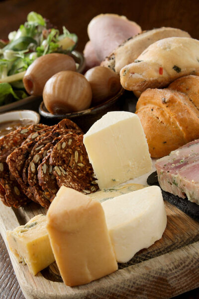 Mixed cheese ploughman's lunch