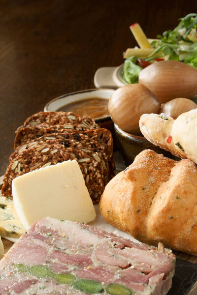Mixed cheese ploughman's lunch