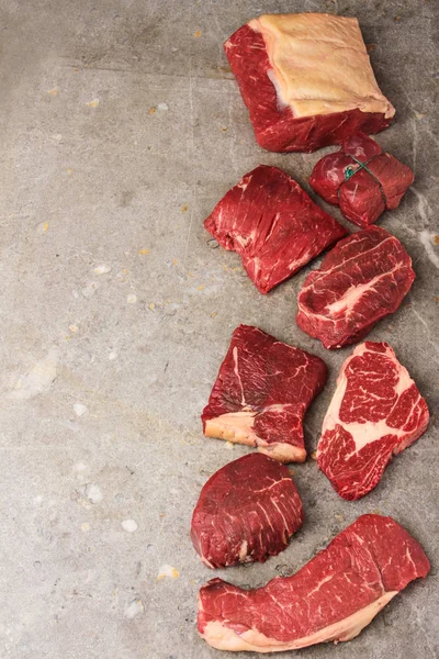 Aged Cut Beef Steaks Table — Stock Photo, Image