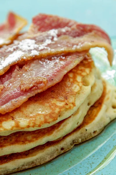 Pancakes Bacon Érable Style Américain — Photo