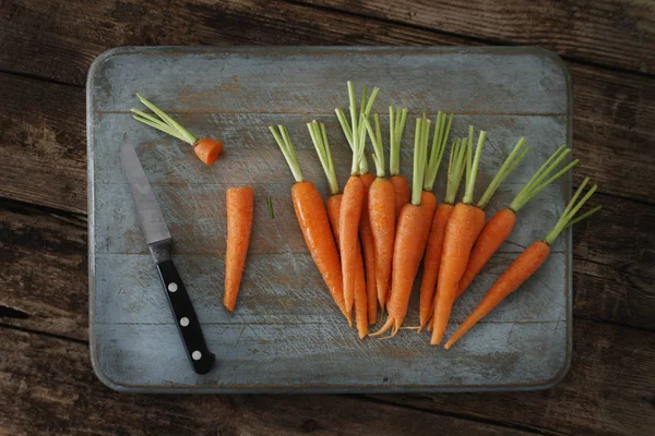 Preparación Zanahorias Bebé Pequeño —  Fotos de Stock