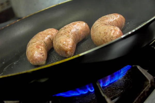 Leckere Englische Würstchen Kochen — Stockfoto