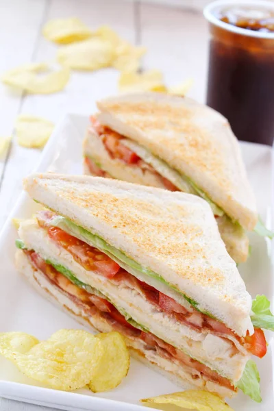 Färsk Gjorde Rostade Club Sandwich — Stockfoto