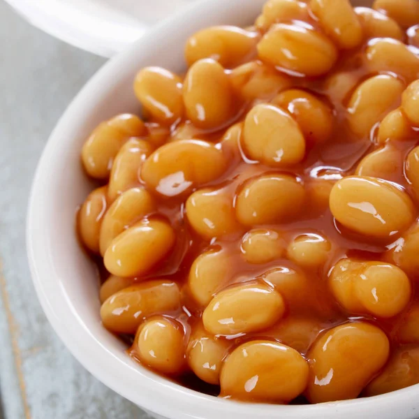 Gebakken Bonen Tomatensaus Witte Schotel — Stockfoto