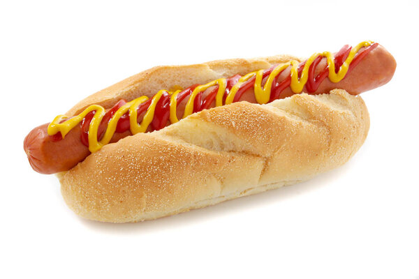traditional hotdog in bread roll