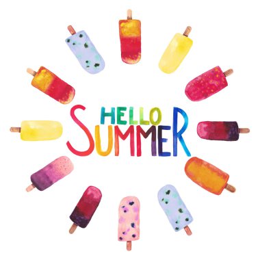 Bir sopa üzerinde suluboya dondurma seti