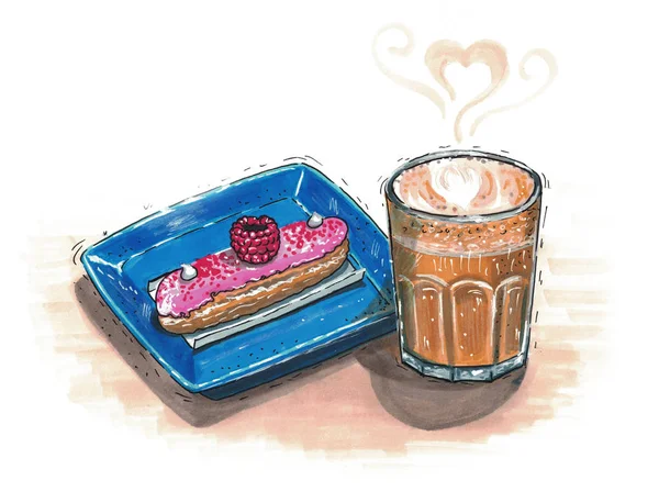 Pastel de eclair con café —  Fotos de Stock