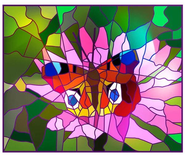 Illustration Målat Glas Stil Med Ljus Fjäril Bakgrund Blomma Och — Stock vektor