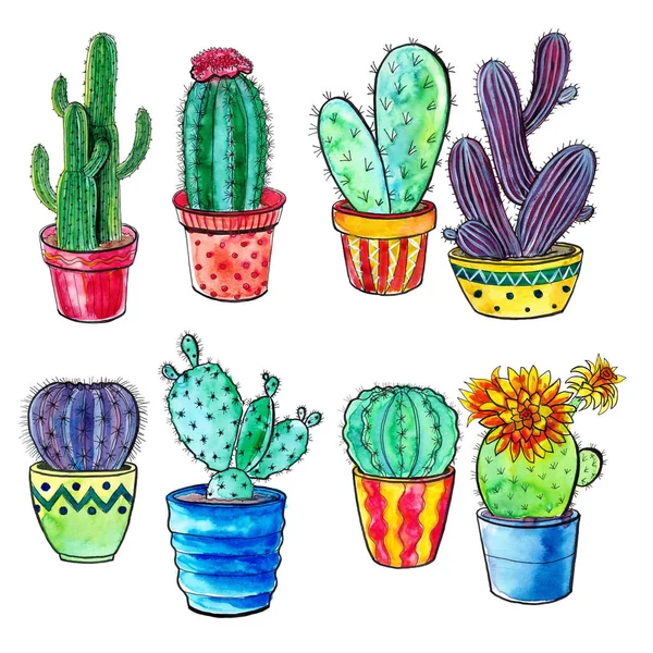 Akvarell cactus set — Stockfoto