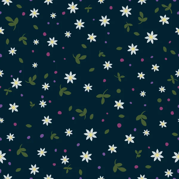 Bosbloemen, vector naadloos patroon op een donkere achtergrond — Stockvector