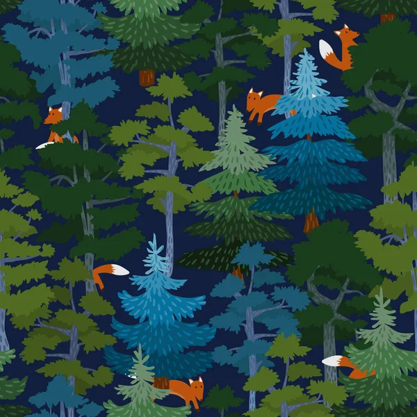 Forêt de conifères motif vectoriel sans couture — Image vectorielle