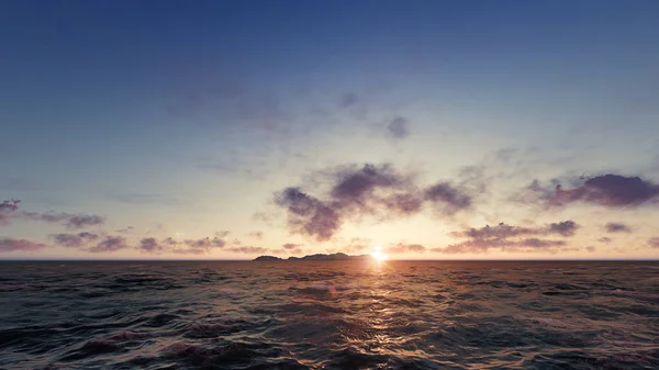 Meer Mit Insel Sonnenuntergang — Stockfoto