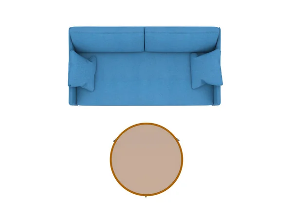 Sofá Azul Com Seleção Caminho Vista Superior Mesa — Fotografia de Stock