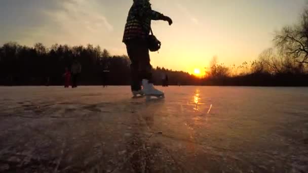 Ljubljana Slovenien Januari Glada Människor Skridskoåkning Barn Spelar Hockey Med — Stockvideo