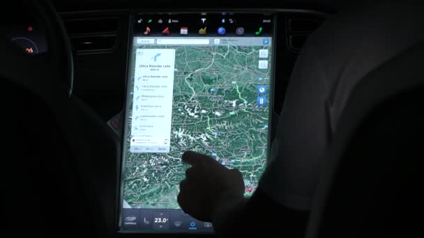 Tesla Autonomous Car July 2016 Unrecognizable Man Moving Map Zooming — Stock Video